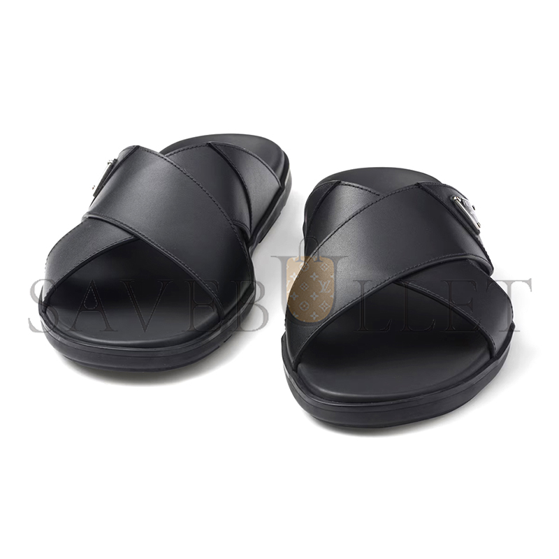 PRADA LEATHER CRISSCROSS SLIDES 2X3111